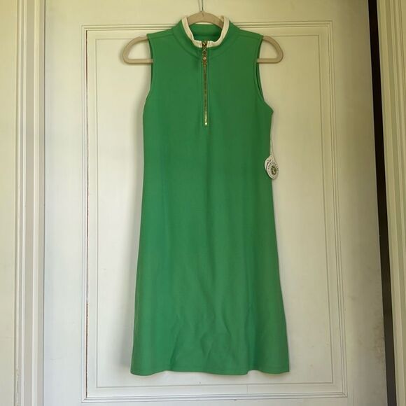 NEW With Tag Green Sleeveless Cotton Dress With Gold Zip Detsil By Spartina 449 - Picture 1 of 8